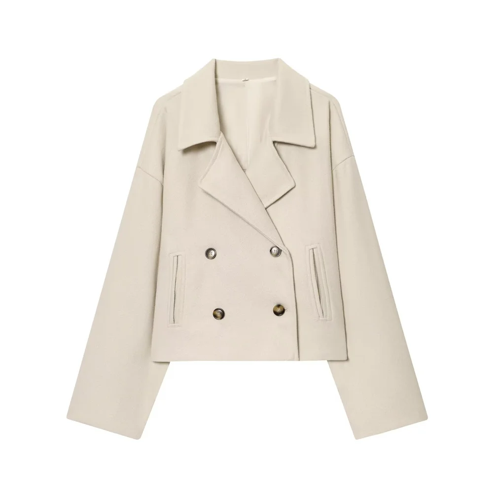 الخريف/الشتاء جديد وصول المرأة أزياء فضفاضة عارضة الرجعية بسيطة طويلة الأكمام مزدوجة زر قصيرة الفراء المشذبة معطف