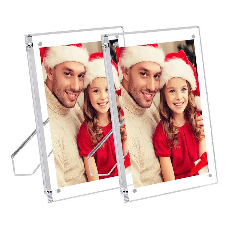 A74E-2 Packs 5X7 Inch Clear Magnetic Photo Frame Frameless Tabletop Picture Frame Clear Frame