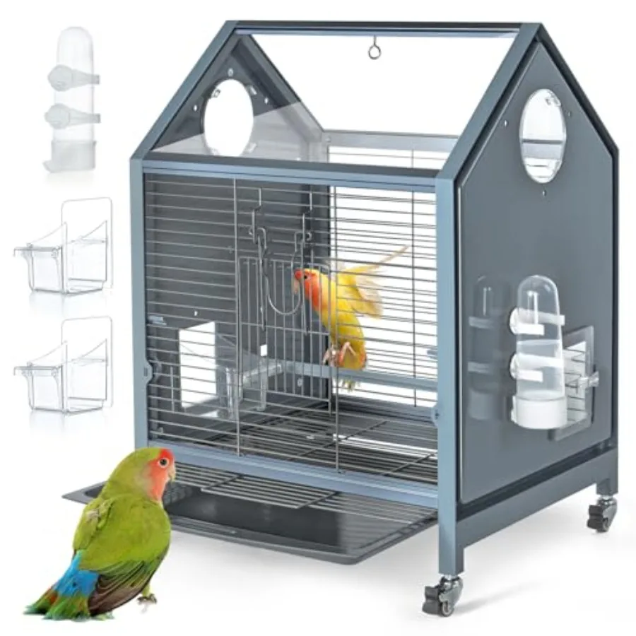 

Acrylic Bird Cage 25 inch Medium Parrot Cage for Parakeet Cockatiel Conure Lovebird Panoramic View Bird Cage with Water Bottle