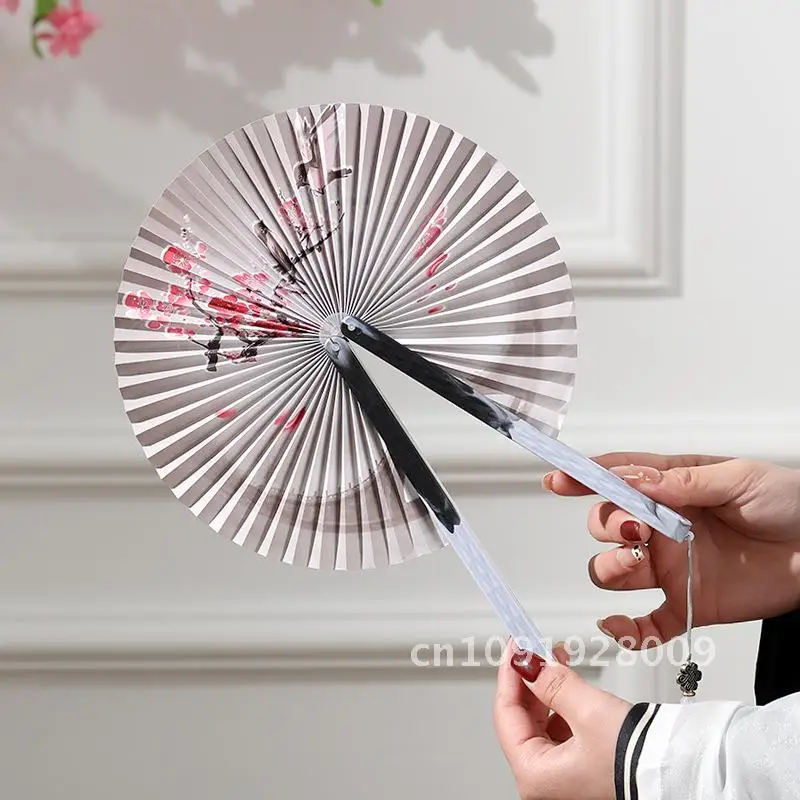 

Women's Chinese Style Folding Paper Fan with Tassel Ancient Carry-on round Fan for Hanfu Cheongsam Classical Decorative Fan