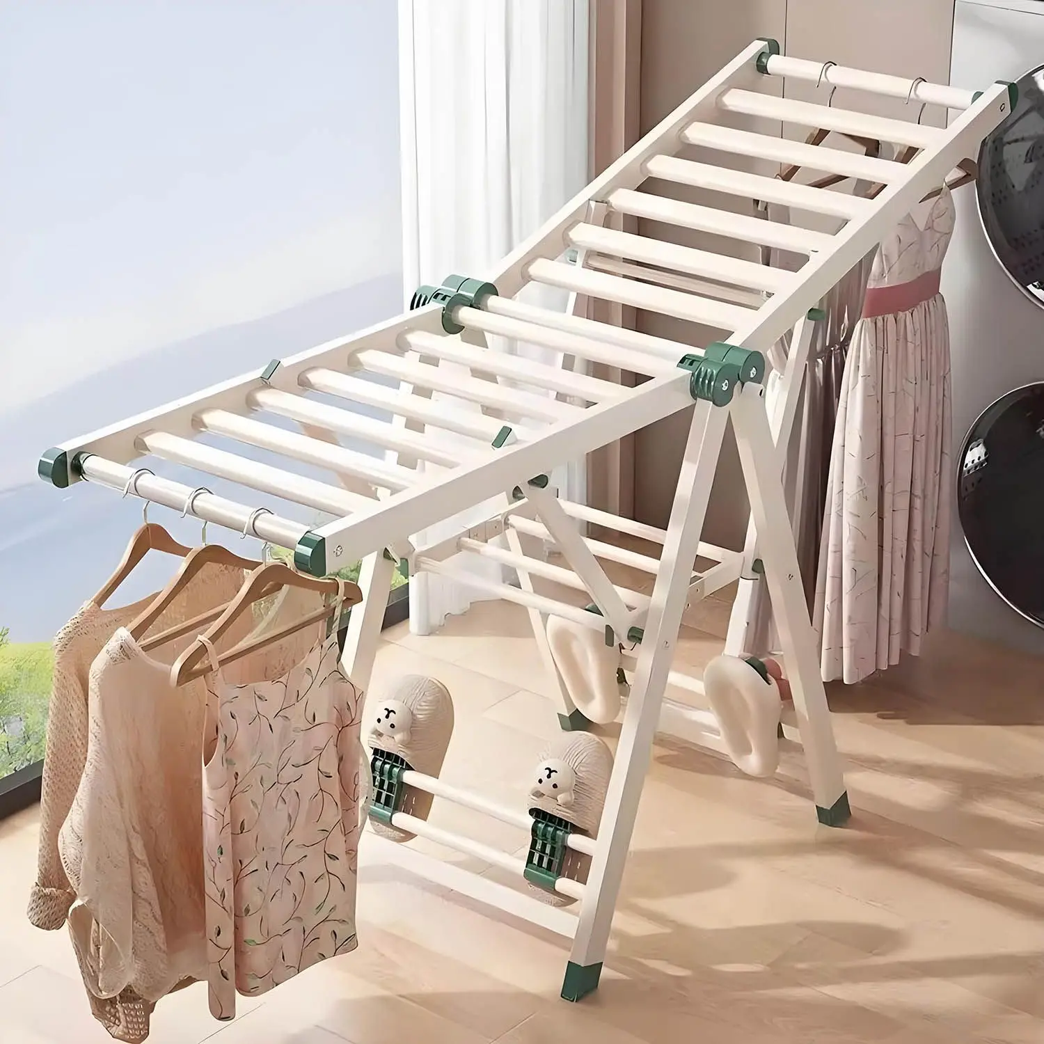 X-Shaped Multi-Layer Foldable Drying Rack, Space-Saving Collapsible Laundry Dryer Stand, Heavy Duty Metal Clothes Hanger Rack