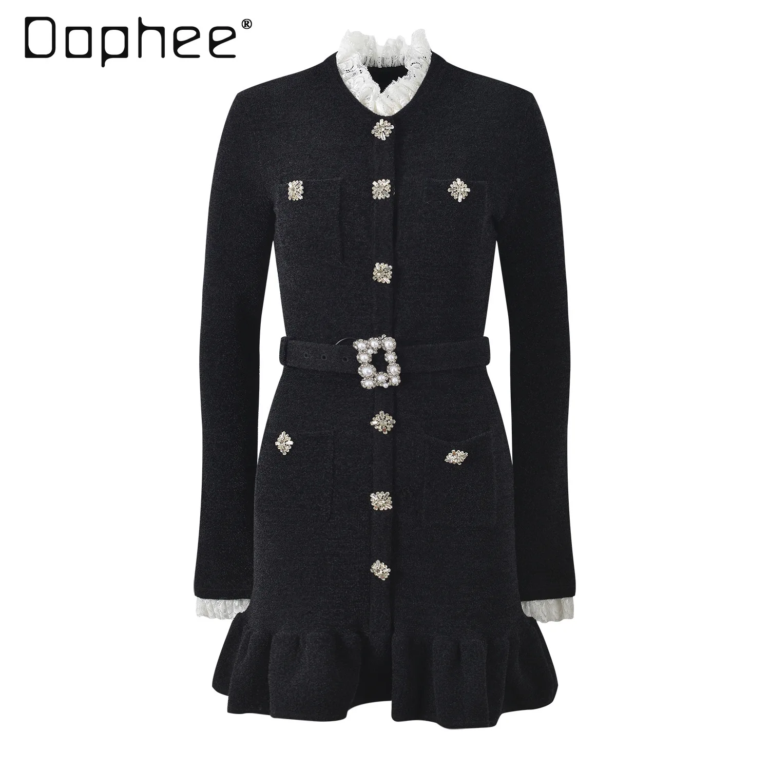 Sukienki wieczorowe w stylu francuskim, eleganckie, w stylu socjality, z tweedu, z koronkowymi wstawkami, modne, eleganckie, dopasowane, w kształcie litery A, kolekcja Jesień-Zima 2025.