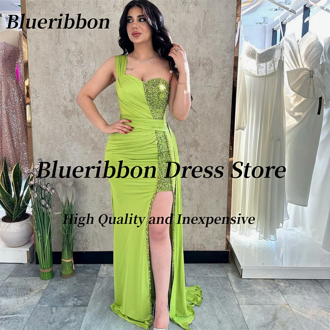 

Blueribbon Vestidos Prom Dresses Sweetheart One Shoulder Evening Gowns Beaded Side Slit Sexy Women Wear Special Party Gowns