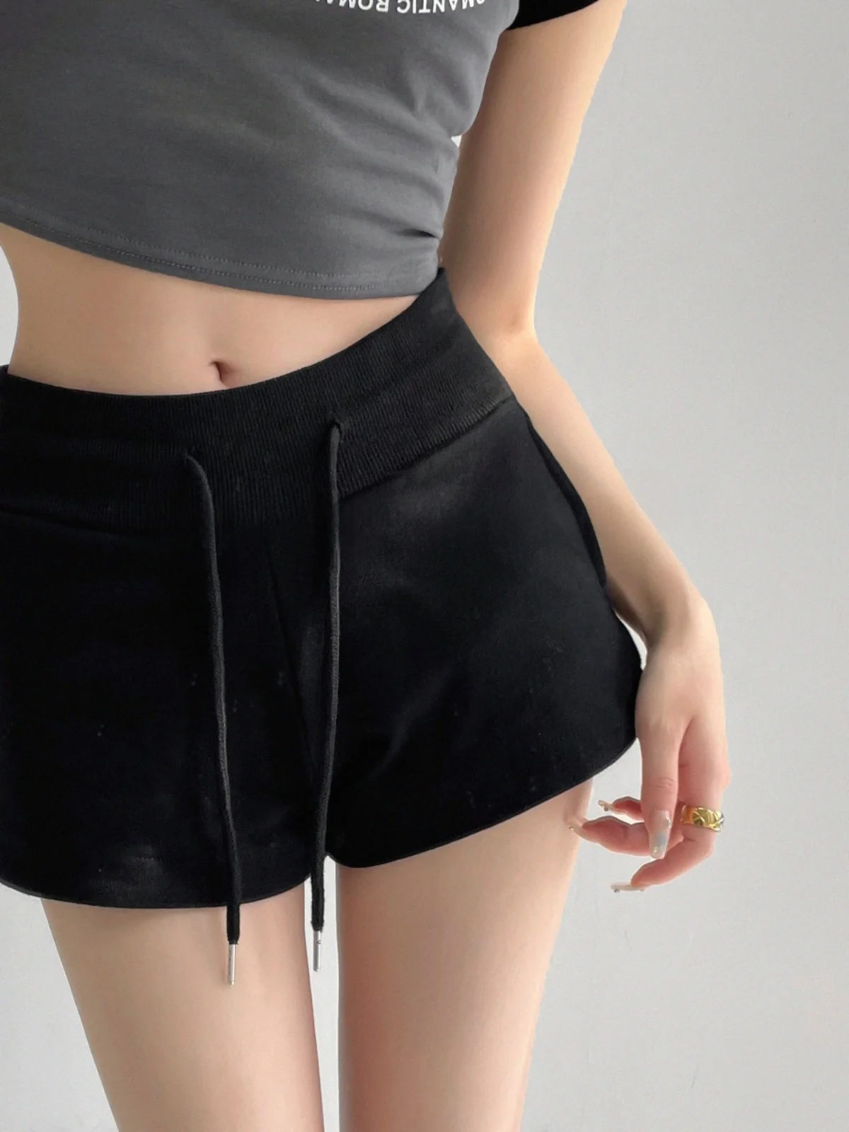 Dstring High Waist Thin ort Pants Women's Summer Home Leisure Spwear Tee-quarter Length Hot Pants Durable Polyester