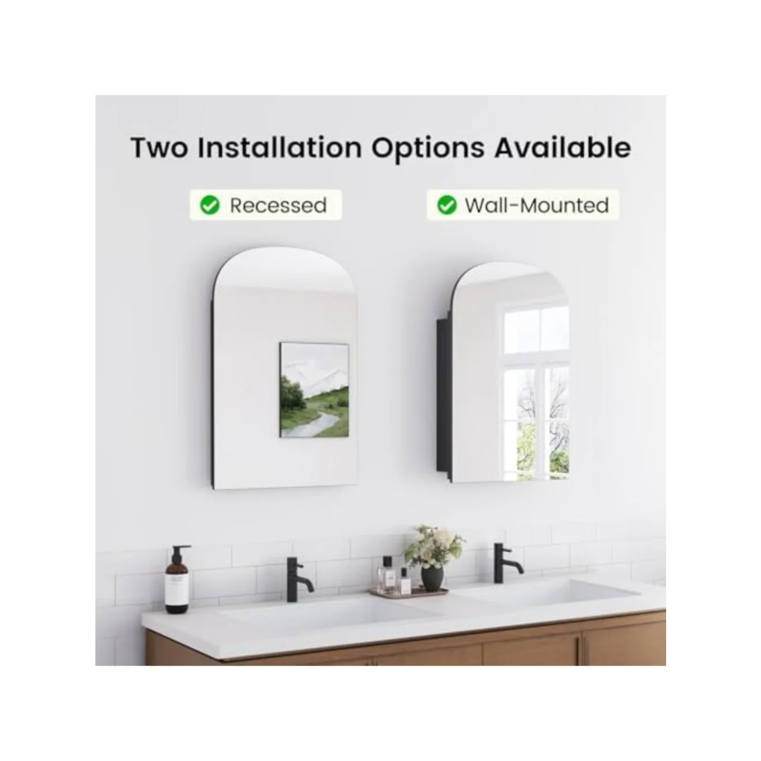 16x24インチのアーチ型浴室薬棚ミラー収納 |   簡単設 - Bathroom Cabinet Mirror のレビューと価格