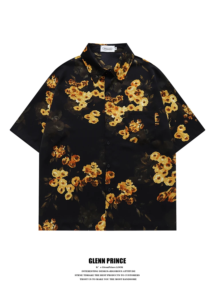 

Мужская летняя футболка GPstudio с винтажным цветочным принтом, повседневная, для путешествий, из полиэфирного волокна, свободного кроя, молодежная мода