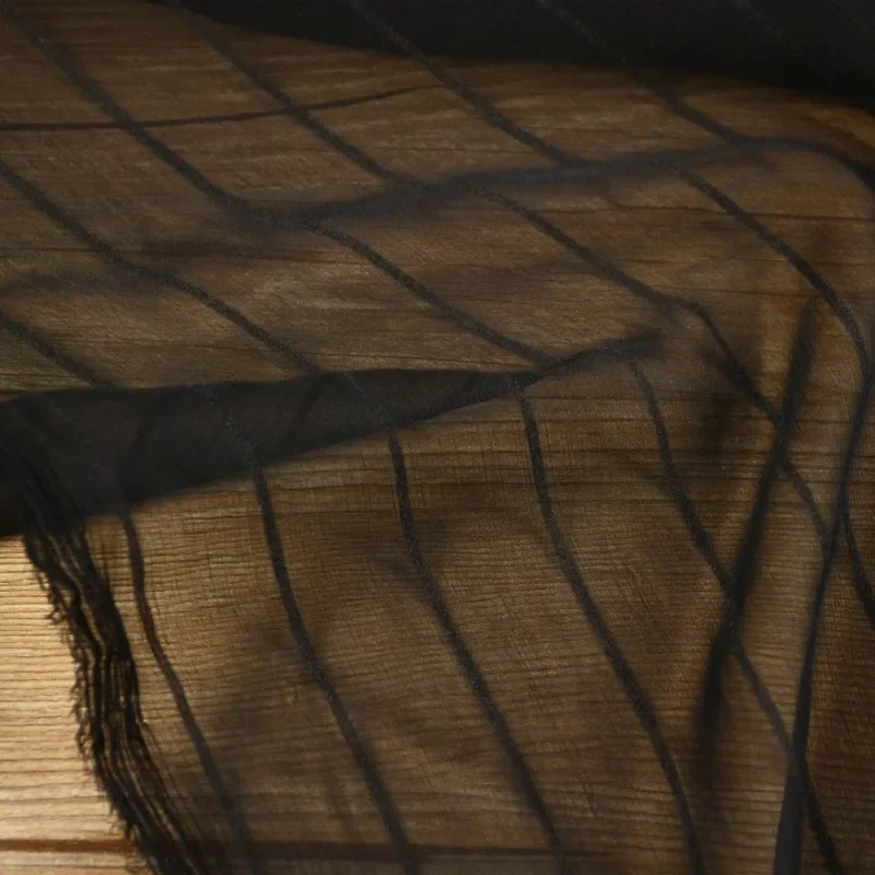 

Flocked Striped Chiffon Fabric Lightweight Transparent Soft Drape Dress Shirt Clothing Fabric for By The Meter Diy Material