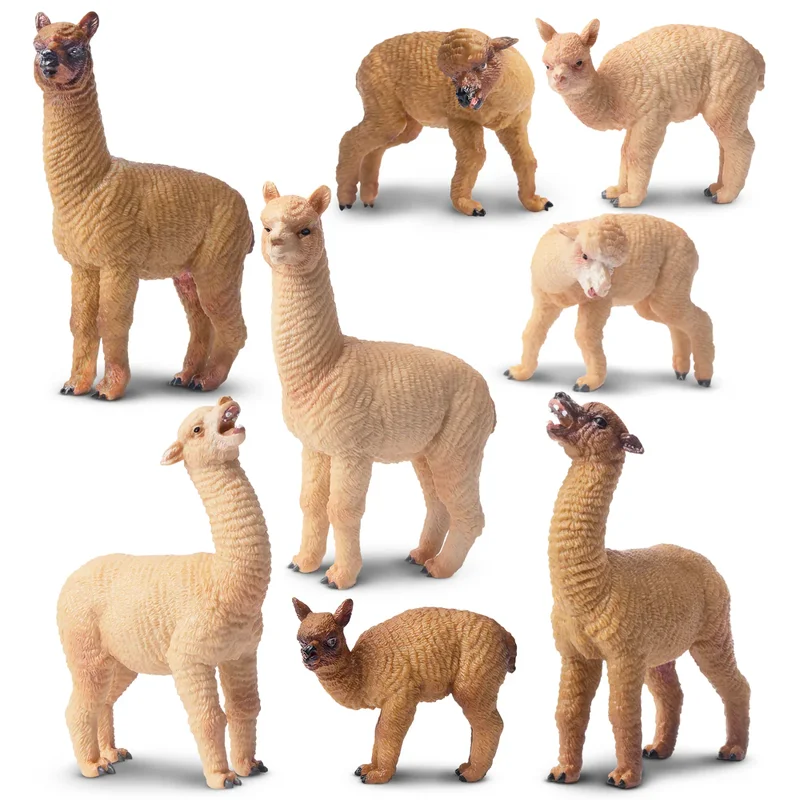 8Pcs Simulation Alpaca Farm Animal Model Toy Cake Decoration Alpacas Figures Dolls Action Figurines Toys for Children Set Gift