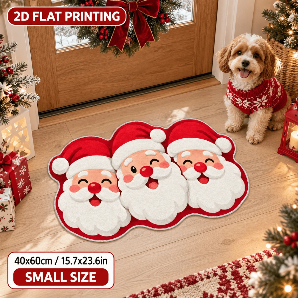 Merry Christmas Laughing Santa Shaped Doormat Floor Mat Irregular Cute Cartoon Holiday Present Rug Indoor Entrance Doormat