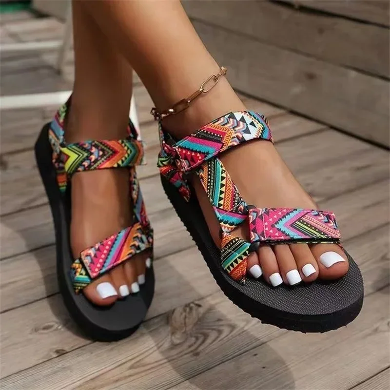 

2024 Summer Flat Women's Shoes Hemp Rope Set Foot Beach Sandals Outdoor All-match Casual Slippers Large Size Women Sandals