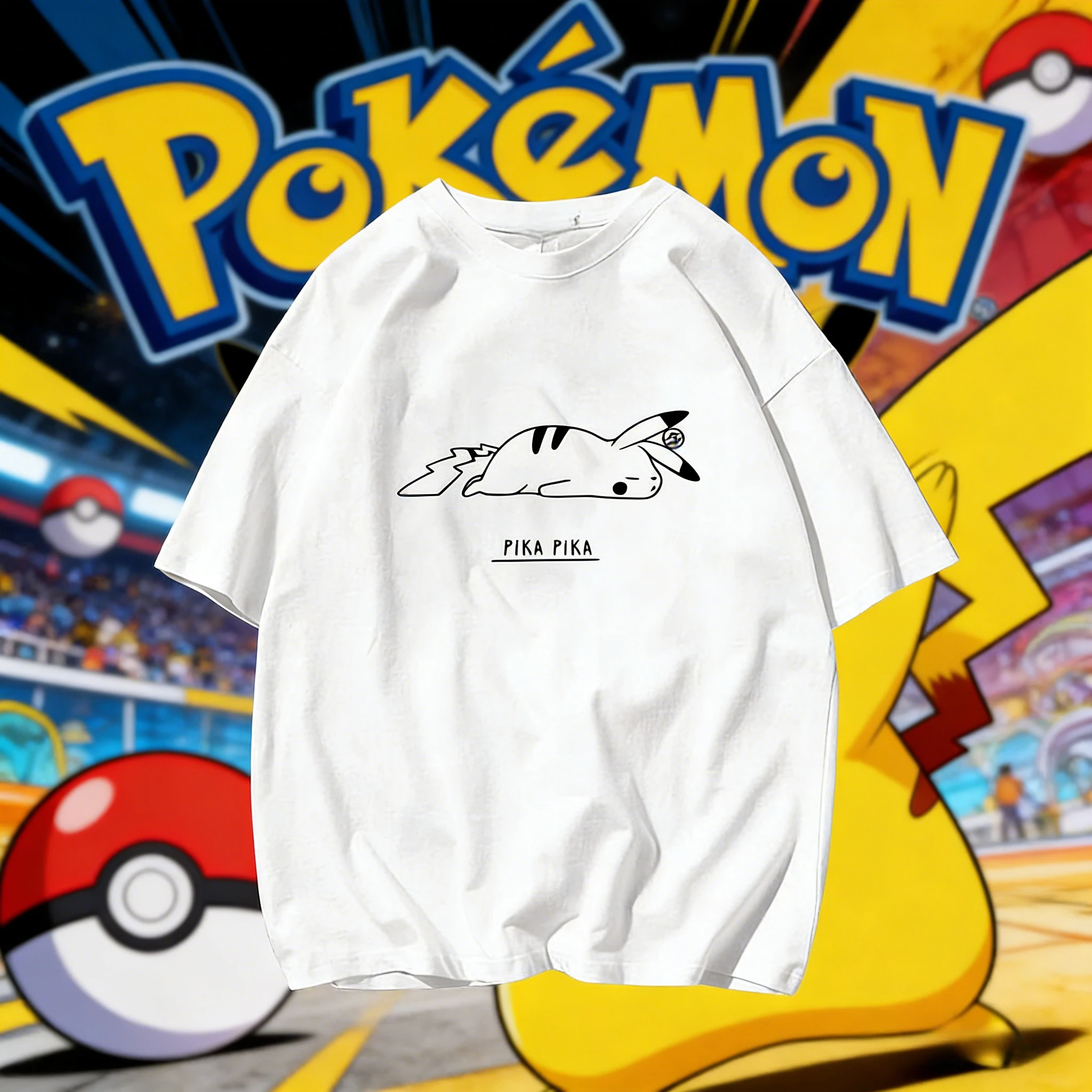 camiseta-estampada-com-arte-de-linha-do-pikachu-dormindo-pokemon-verao-2026-100-algodao-solta-casual-oversized-para-adultos-e-criancas-y2k