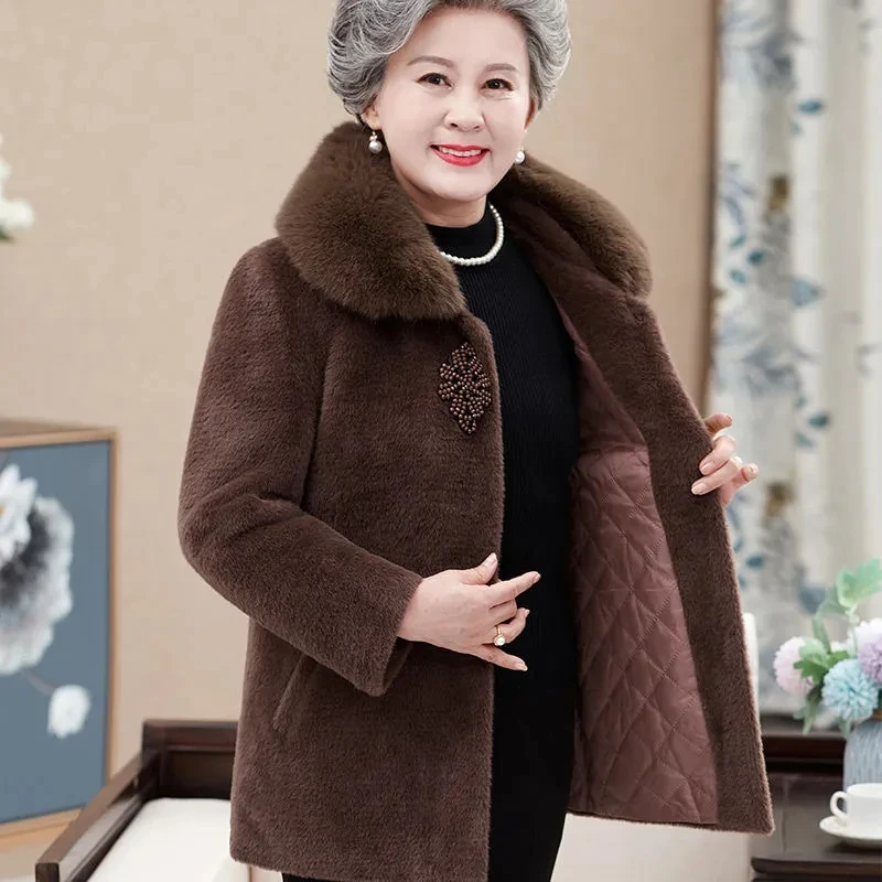 

Grandma's Winter Jacket High End Imitation Mink Velvet Jacket Elderly Mother Cotton Padded Warm Parkas Female Wool Coat Overcoat