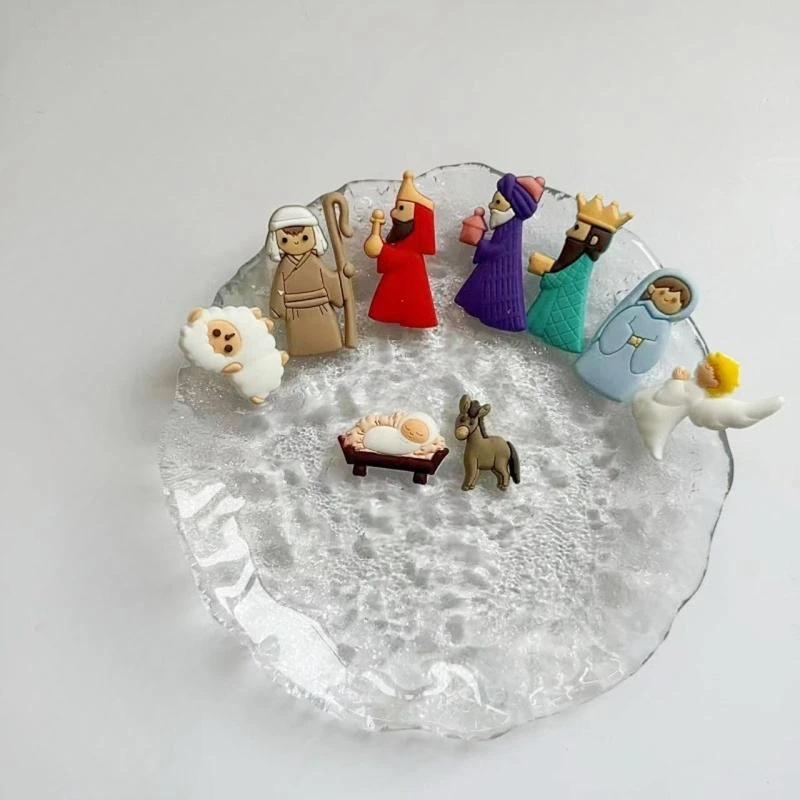  9Pcs Christmas Collection Button Novelty Nativity Scene Flat Back Embellishments Charm for Craft DIY Holiday Projects