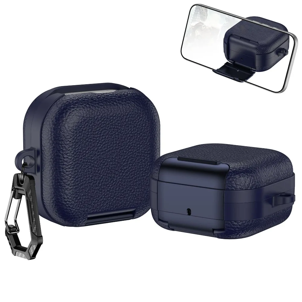 Leather Earphone Case Full Cover Shell Lychee Grain Earbuds Cover Shockproof Anti-Scratch for Samsung Galaxy Buds4/4pro