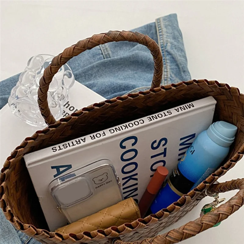 -ABJZ 여성용 여름 토트 핸드백, 대용량 패션 직조 밀짚 쇼핑 여행 가방 여성용