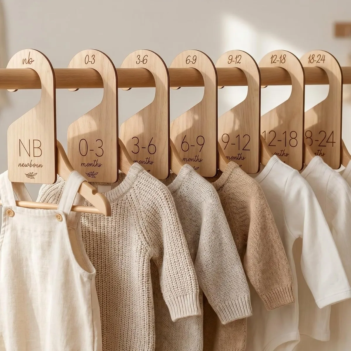 Hermosos separadores de madera para armario de bebé, juego de 7 - Organizador de doble cara para ropa de recién nacidos hasta 24 meses - Adorables separadores para colgar en la habitación del bebé, organizan fácilmente la habitación de tus pequeñas niñas o niños.