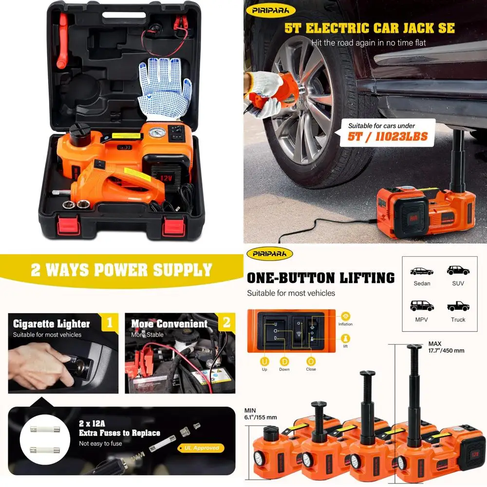 

Electric Car Jack 5 Ton Capacity Hydraulic Lift with Electric Impact Wrench, Inflatable Pump, and LED Light for Vehicle Maintena