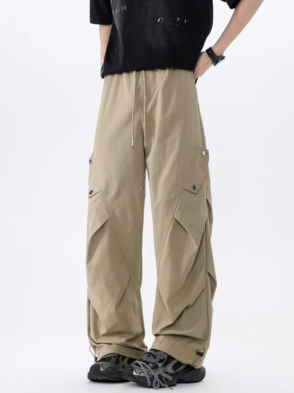

American Paratrooper Work Pants Men Summer Retro Straight Leg Pleated Casual Loose Long Trousers Fashionable Durable Straight...