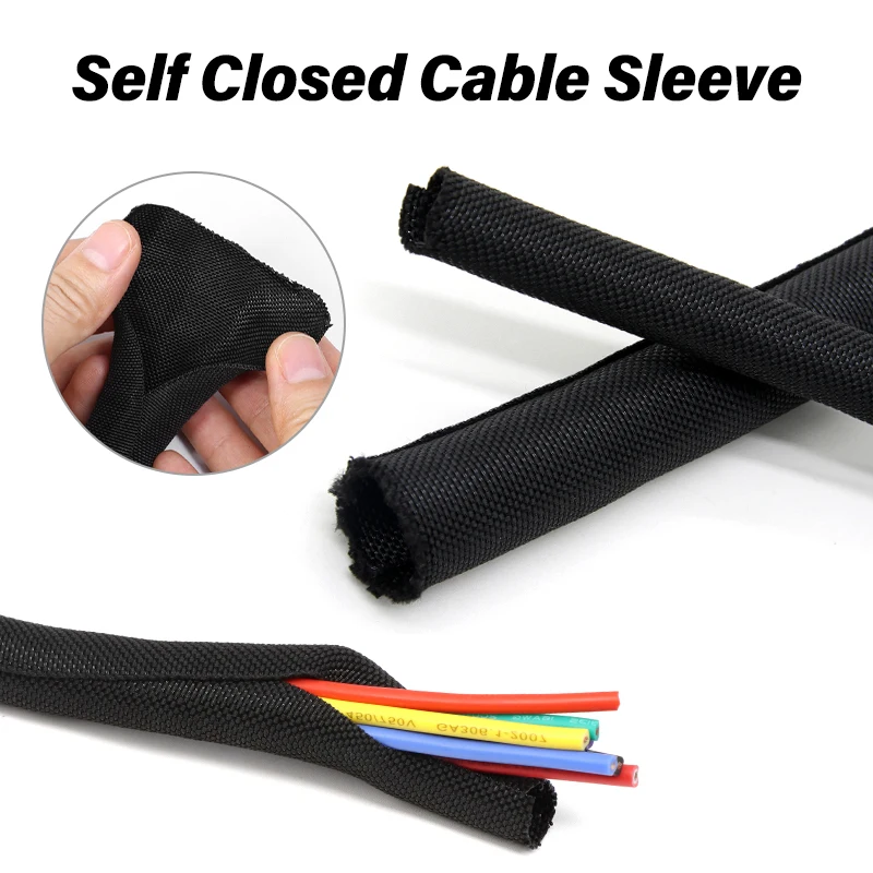 2/5/10M Self Closed Cable Sleeve 3mm - 30mm PET Braided Insulated Car Line Protector Management Loom Split Tube Wire Wrap Sheath