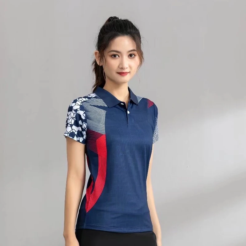 Table Tennis Badminton T-shirts for Women Quick Dry Print Short Sleeve Sports Ping Pong League Tennis Uniform Tops