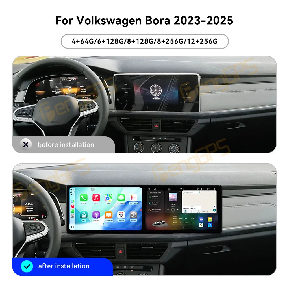 Carplay Dual 10.1" Screen Car Radio For Volkswagen Bora 2023-2025 Android 15 Multimedia Player GPS Navigation Auto DSP Stereo view 2