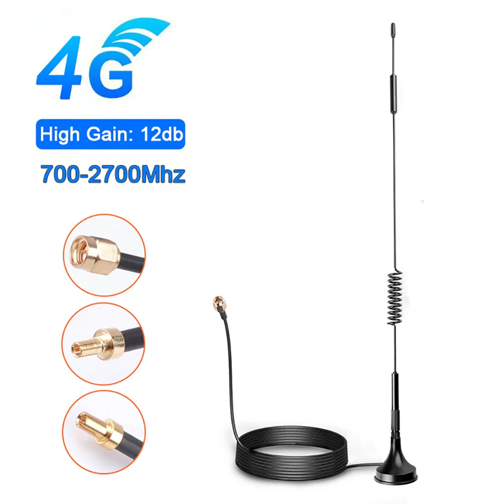 High Gain 12dBi 2G 3G 4G Antenna TS9 CRC9 SMA Male Connector 700-2700MHz GSM External Router LTE Magnetic Antenna Signal Booster