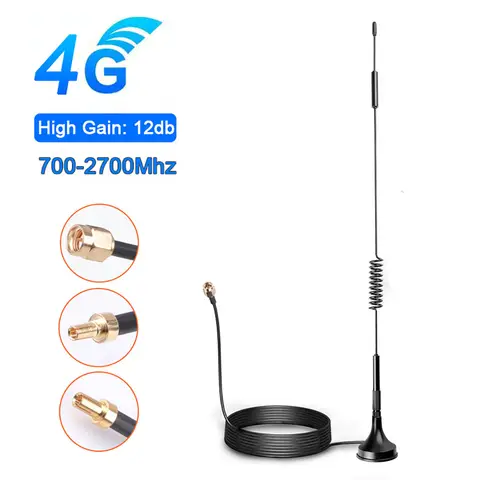고이득 12dBi 2G 3G 4G 안테나 TS9 CRC9 SMA Male 커넥터 700-2700MHz GSM 외부 라우터 LTE 자기 안테나 신호 부스터