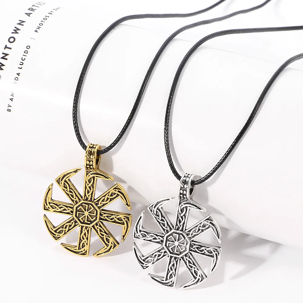 YILUOCD Slavic Amulet Necklace for Men Slavic Kolovrat Symbols Pagan Sun Wheel Chain Pendants Religious Talisman Jewelry