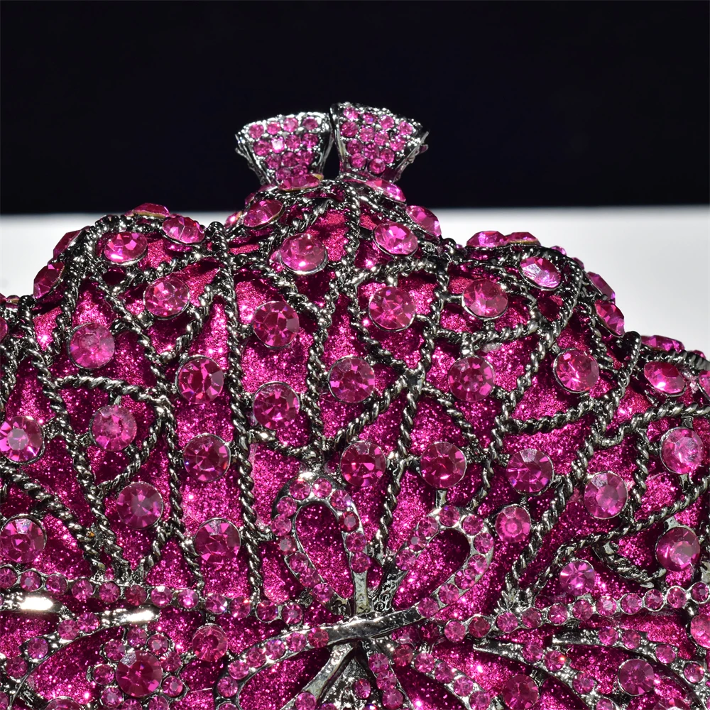 Elegant Women Fuchsia Clutch Evening Bags Ladies Wedding Crystal Dinner Banquet Purse Bridal Rhinestone Birthday Party Handbags