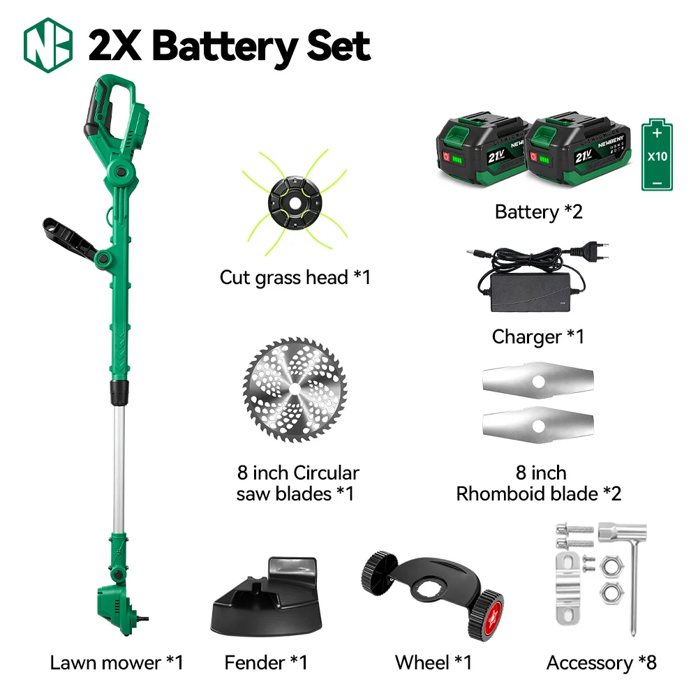 NEWBENY 3-in-1 Bürstenloser Elektrischer Rasenmäher Kabelloser Garten-Grasschneider Trimmer Elektrowerkzeug für Makita 21V Akku