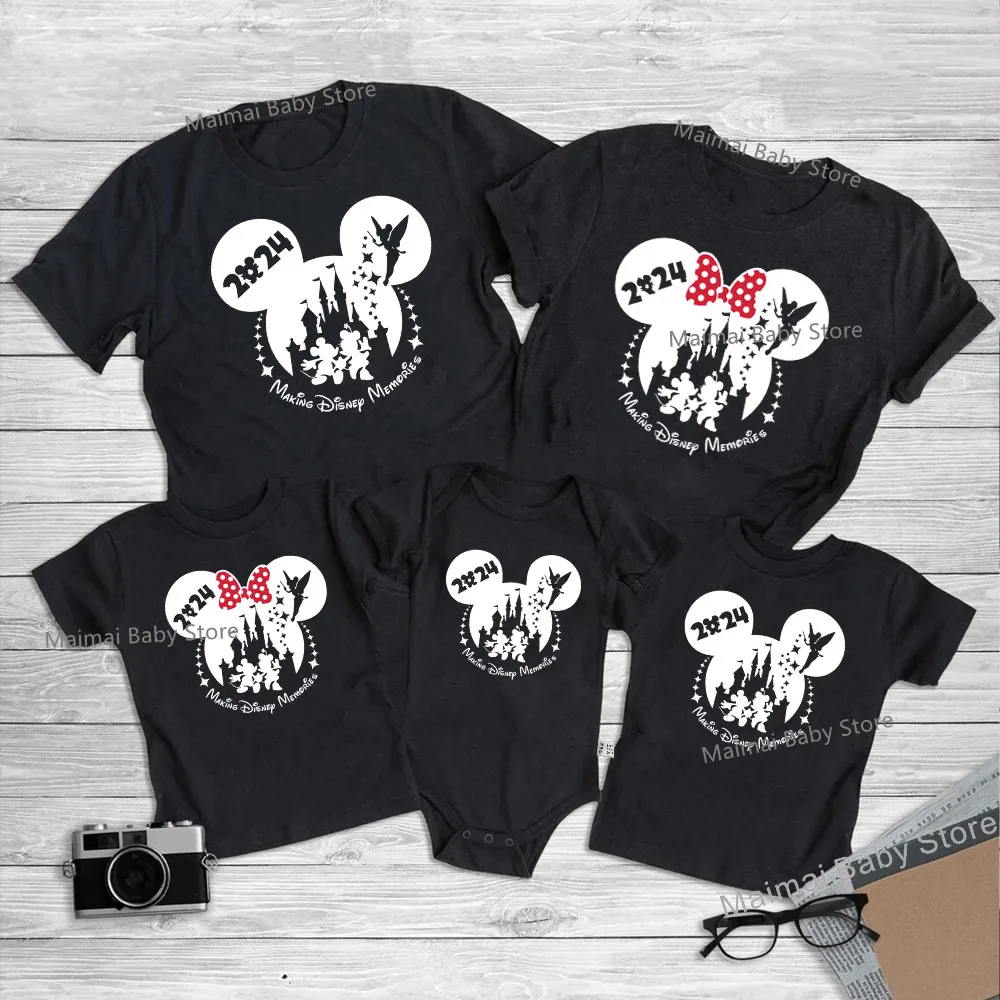 2024 Making Disney Memories Family Matching Outfits Funny Dad Mom Kids Mickey Minnie Print T-shirts Fashion Trend Vacation Tops