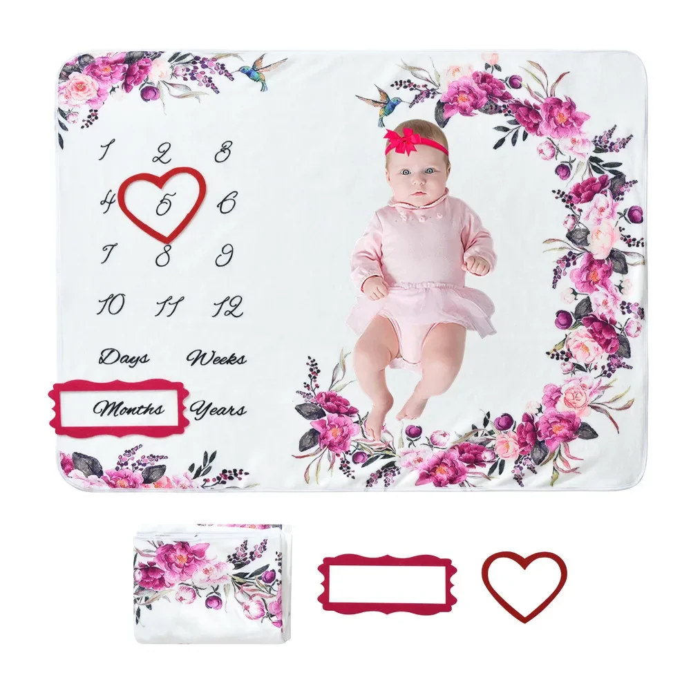 VIKAMA Newborn baby Monthly Milestone Blankets 100-day-old Photography Props Background carpet Nursery Bed Blanket