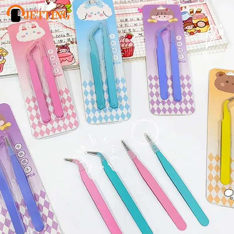 2Pcs New Candy Color Straight Curved Tweezers Tool For Journal DIY Scrapbooking Paper Tape Stickers Multi-Function Tool Tweezer