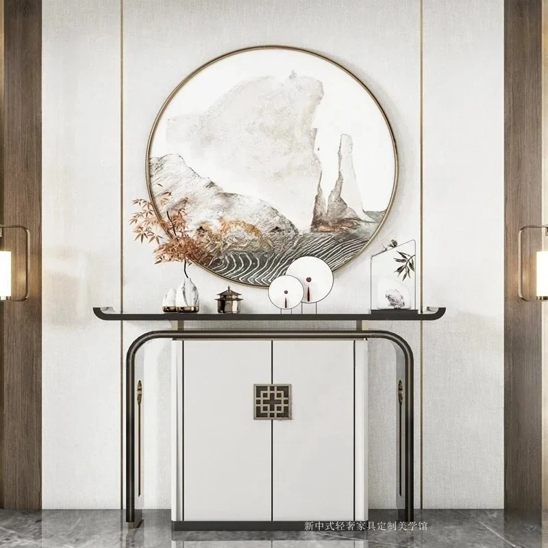 

New Chinese-style entrance cabinet hotel simple entry end view table entry solid wood strip case modern light luxury
