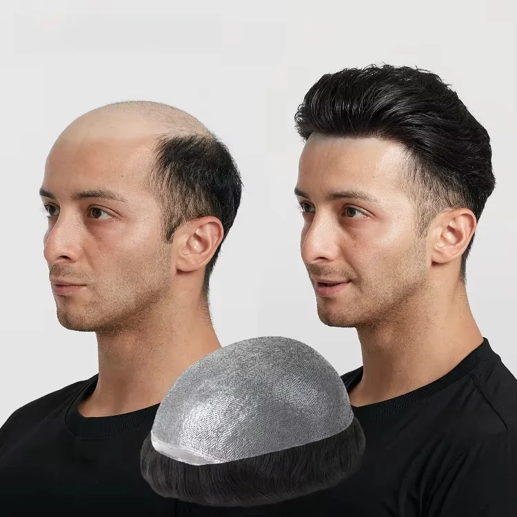 0.06mm رقيقة الجلد الرجال الشعر المستعار شعر الإنسان شعر مستعار طبيعي للرجال