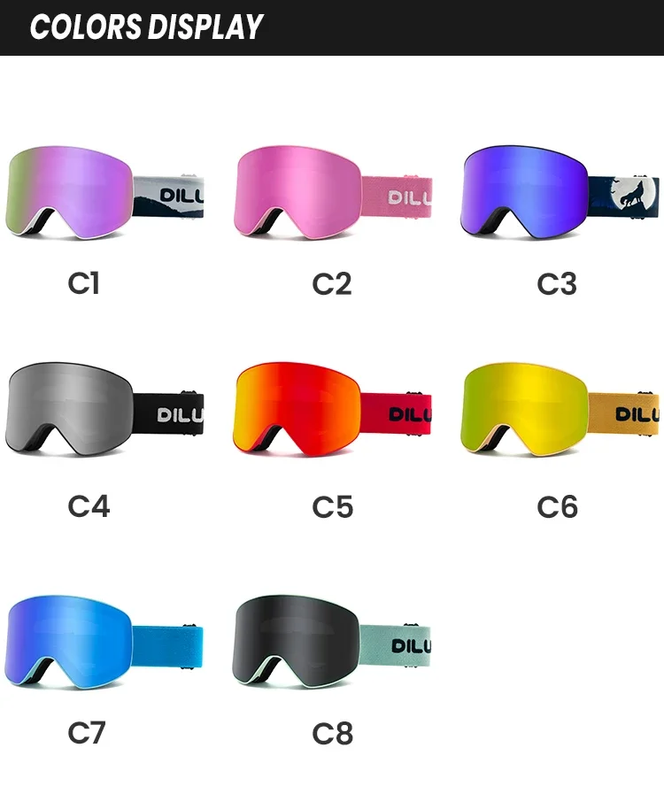 Outdoor Sports Ski Goggles Frameless Interchangeable Lens 100% UV400 Protection Snow Goggles for Men and Women