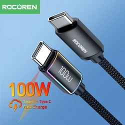 Rocoren 100W USB C to Type C PD Cable 5A Fast Charging Cable For Samsung S23 Ultra MacBook iPad Pro USB-C Quick Charge 3.0 Wire