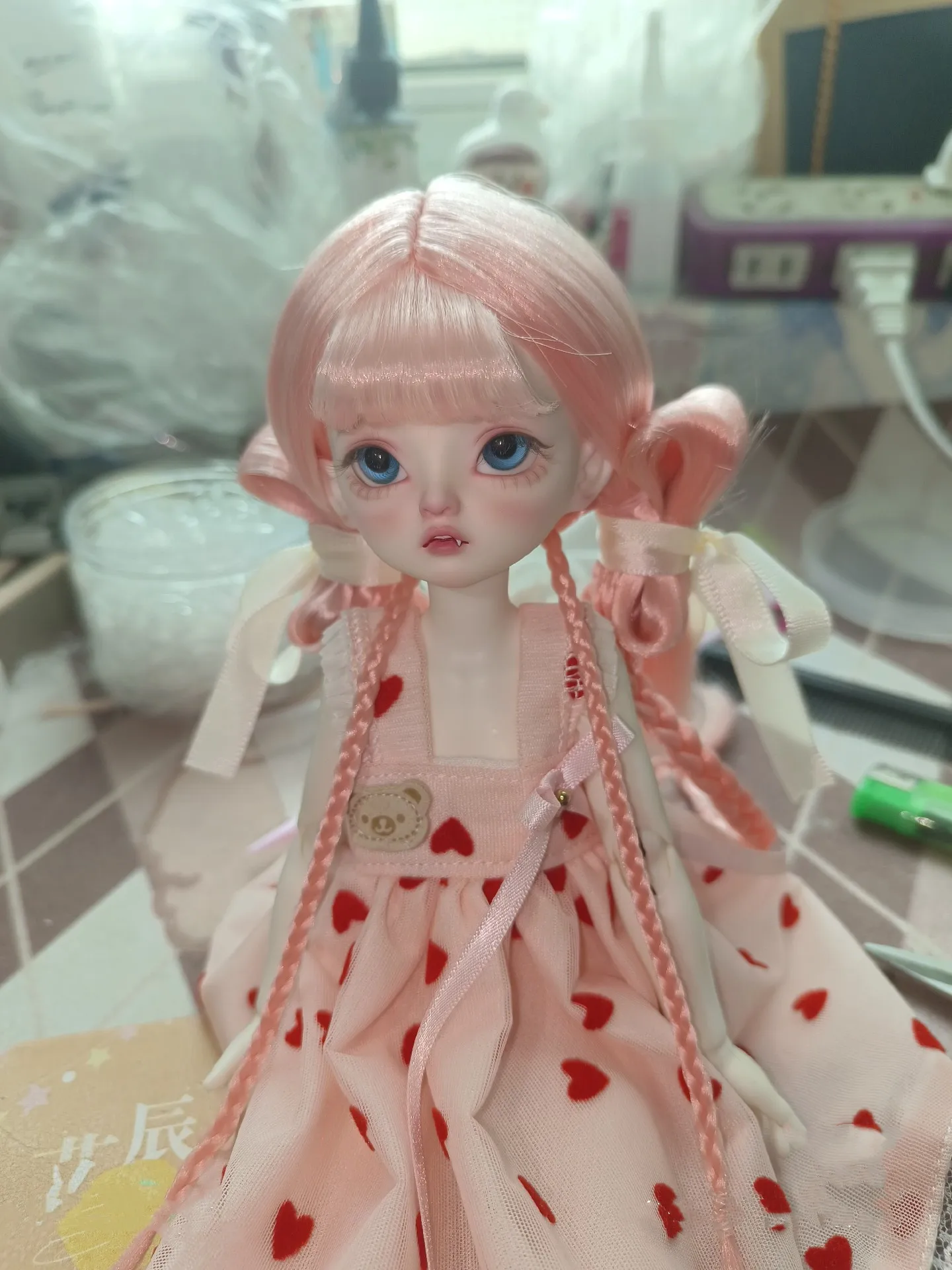 Hard Head Shell 1/6 BJD Doll Hair, Bangs Pink Purple Wig Free Shipping