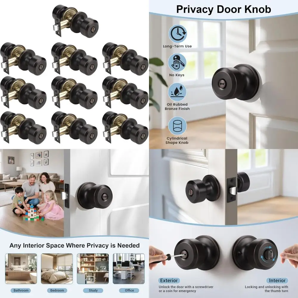 

Oil Rubbed Bronze Privacy Door Knobs, Keyless Interior Door Knob, Stainless Steel Handle, Cylindrical Design for Bedrooms and Ba