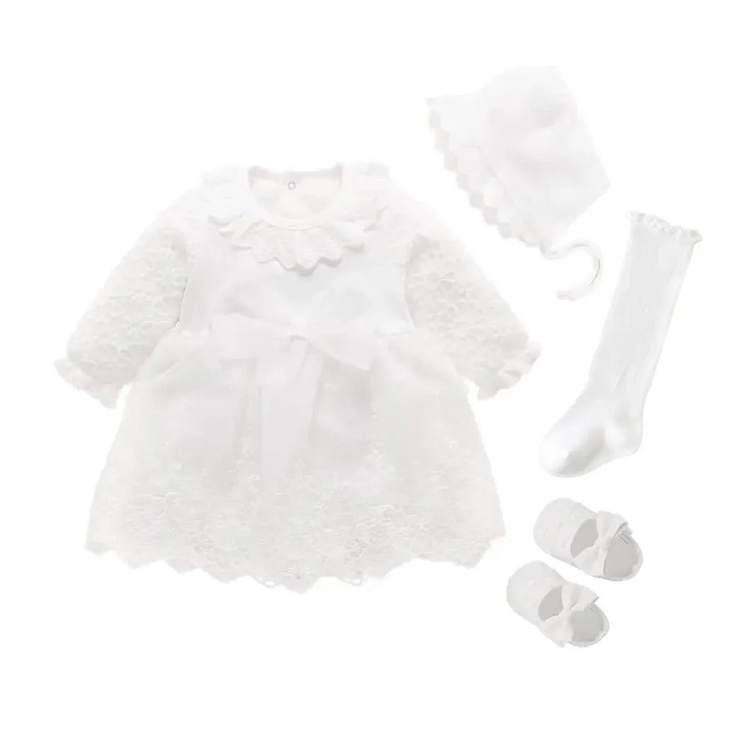 

New Born Infant Christening Dress Newborn Baby Girl Dresses&Clothes Princess 0 3 6 12 Months Baby Baptism Dress Shoes Tights