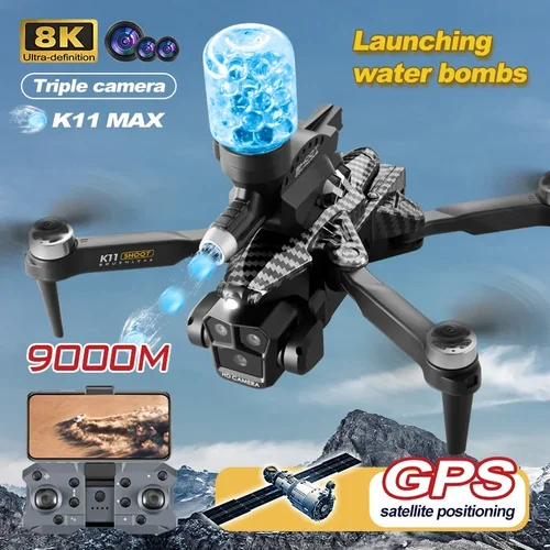 K11 Max Drone 8K tres cámaras con bombas de agua fotografía aérea profesional avión evitación de obstáculos cuadricóptero plegable