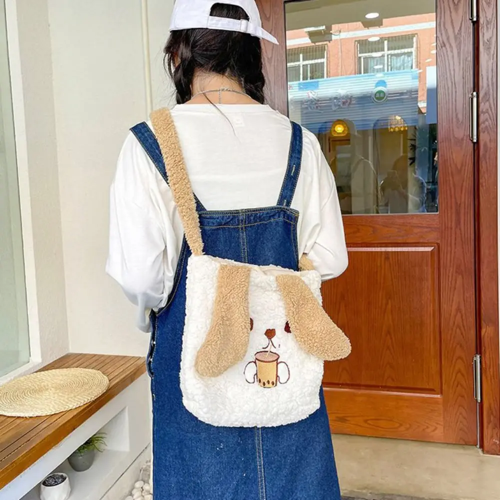 Long Ear Plush Dog Crossbody Bag Large Capacity Stuffed Doll Bag Plush Rabbit Shoulder Bag Storage Bag School Bag