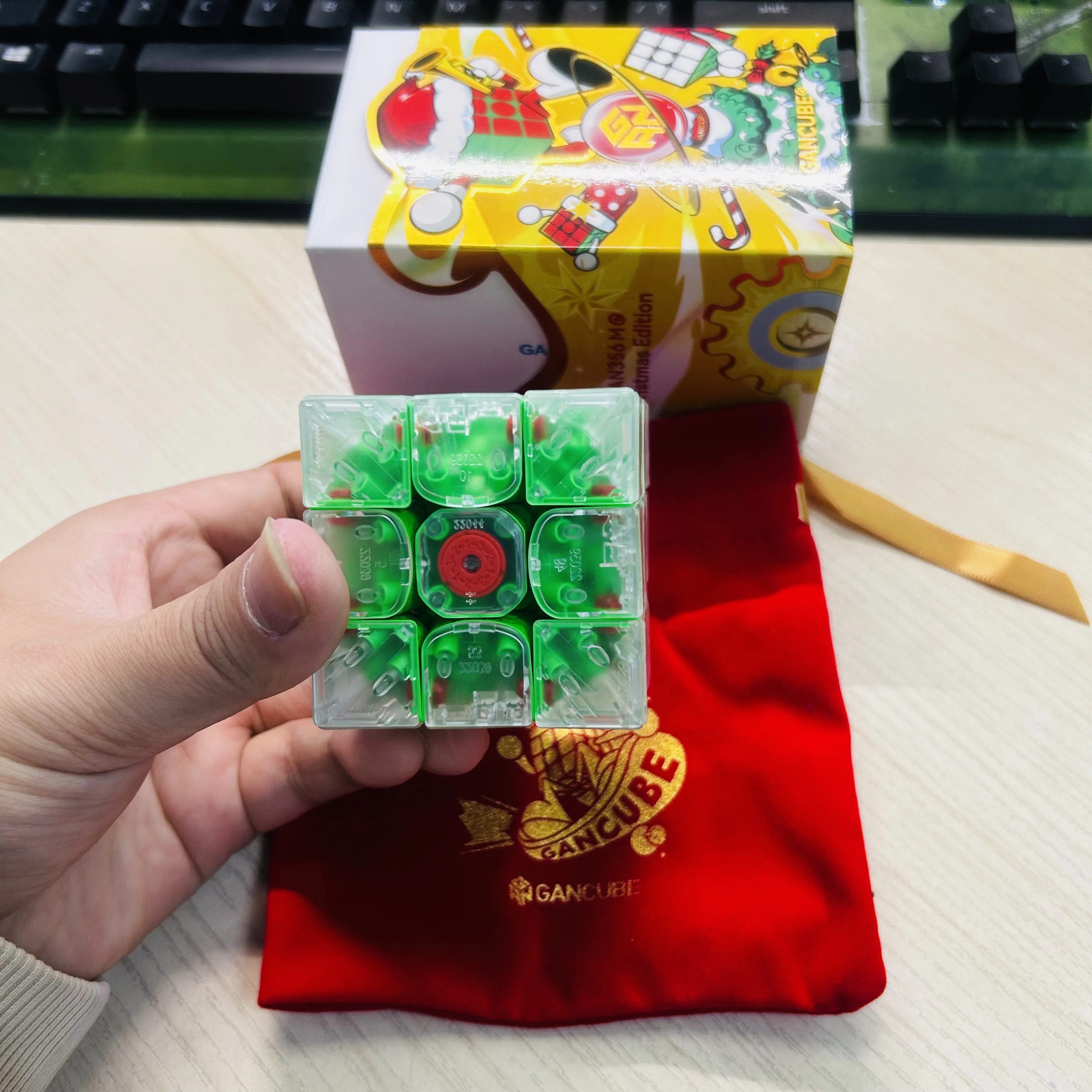 لتقوم بها بنفسك غان 356ME 2025 عيد الميلاد طبعة غان مكعب 3x3 المغناطيسي ماجيك سرعة مكعب ستيكيرليس المهنية الاطفال اللعب للهدايا