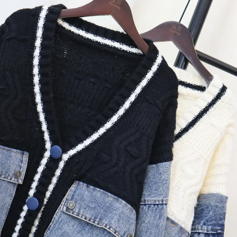 2024 Women Loose Denim Sweater Cardigan Kintted Button Spring Autumn Vintage Winter Streetwear Y2k Jumper Coat Cardigans