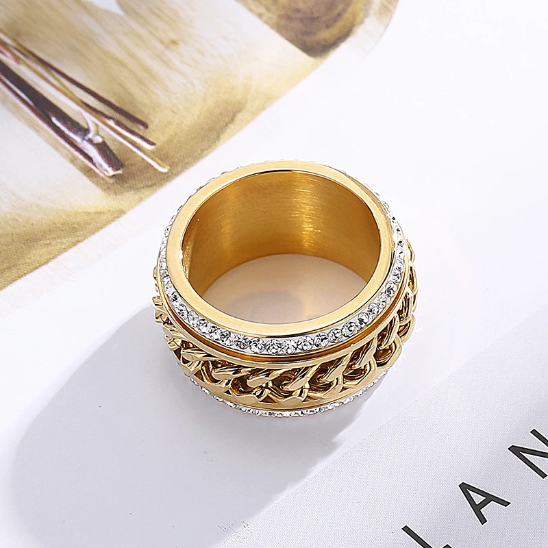 Eleganckie błyszczące cyrkonie Twist wzór pierścionki dla kobiet złoty kolor kostki ze stali nierdzewnej pierścionek z amuletem Party biżuteria zaręczynowa prezent