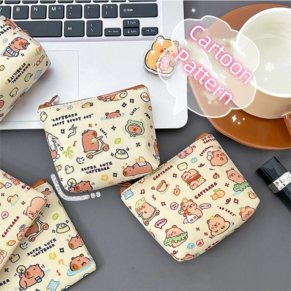 New Cute Cartoon Pattern Capybara Coin Purse Mini Portable Storage Bag Waterproof Wallet Portable Key Money Bag