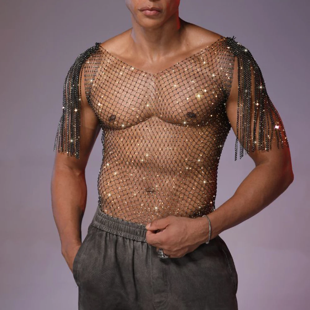 

2025 Summer New Men's Fishnet See-Through Vest American Retro Sexy Fashion Trend Street Loose Casual Niche Breathable Men's Top
