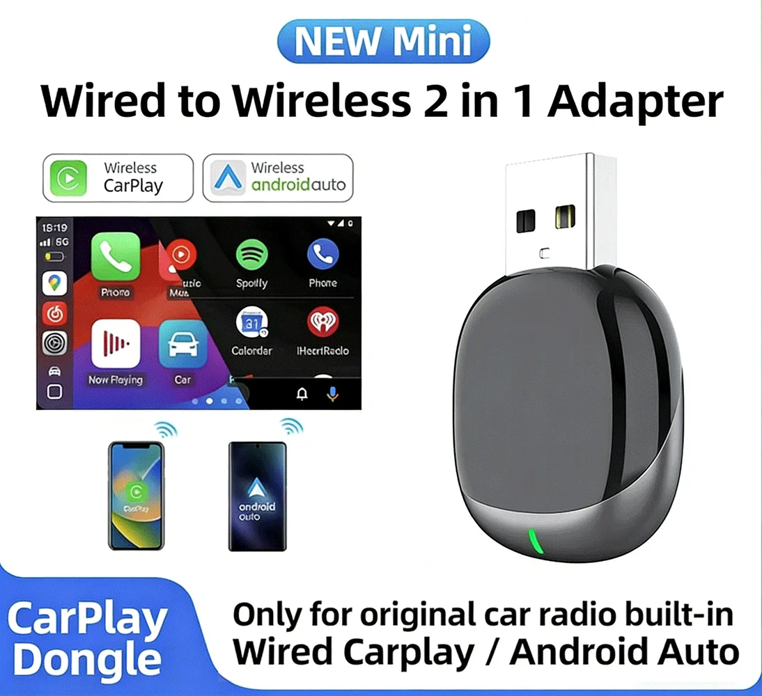 

Беспроводной адаптер CarPlay для iPhone, преобразует проводной Apple CarPlay в беспроводной, миниатюрный размер с удлинительным кабелем USB и USB-C