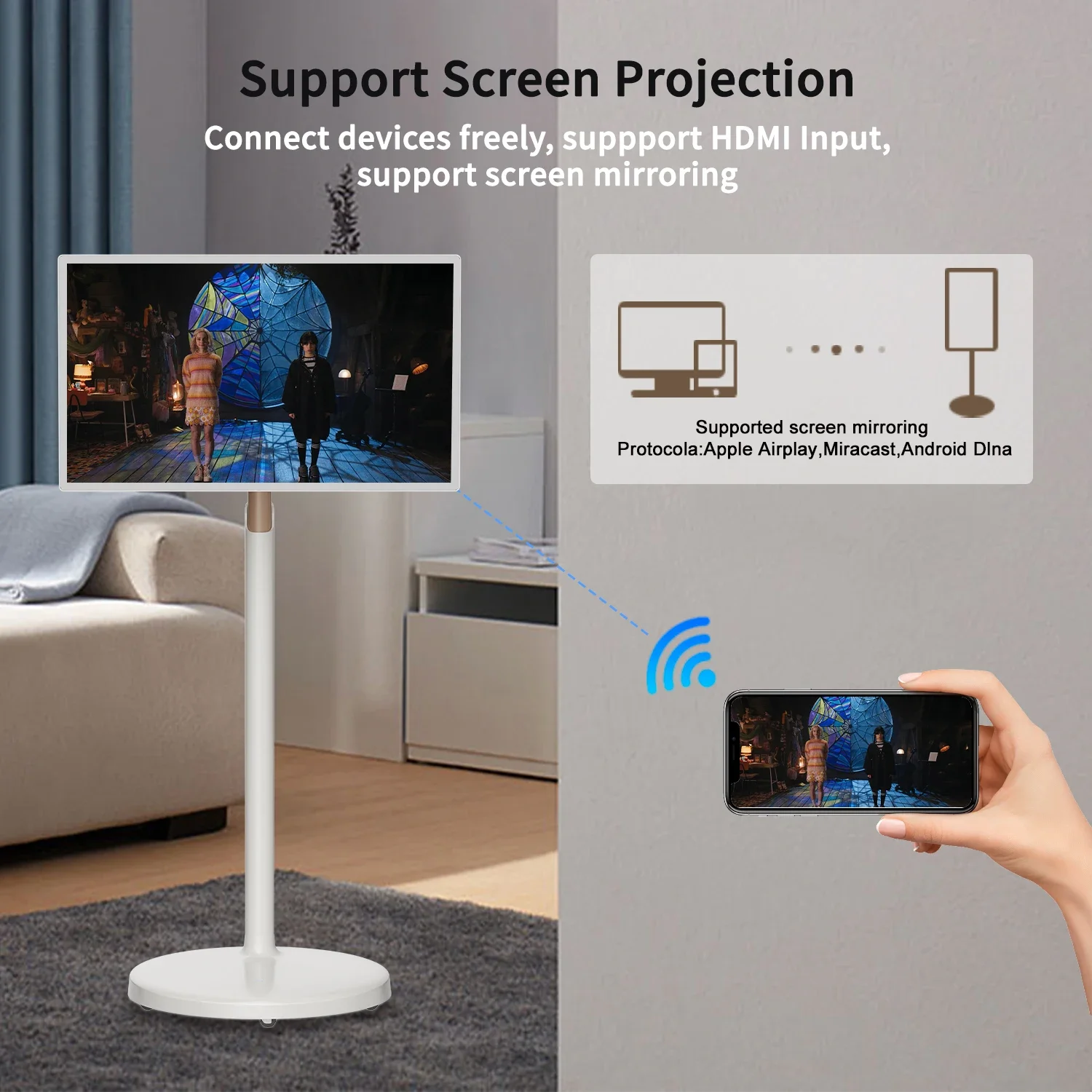 VTA + 2024 MTK8183 이동식 21.5 인치 안드로이드 12 터치스크린, 휴대용 TV, 4 + 64G 스탠드 바이 모바일 스마트 TV 태블릿