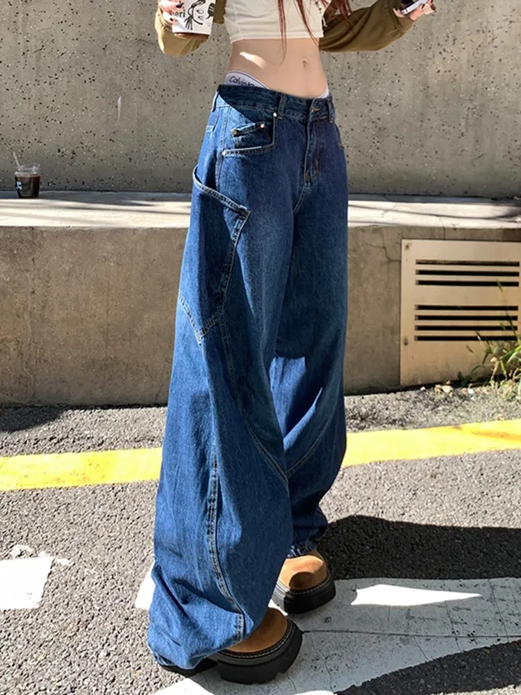 ZHISILAO Jeans larghi larghi vintage da donna Pantaloni in denim dritti a gamba larga a vita alta Streetwear Autunno 2024